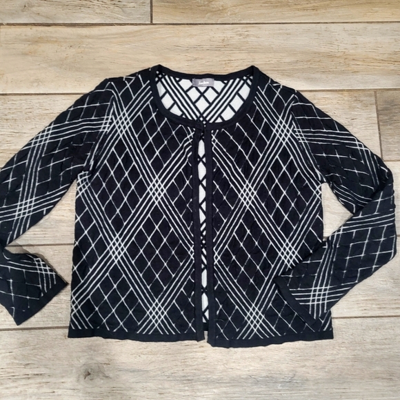 Neiman Marcus Womens Lg black and white open front cardigan sweater - Picture 1 of 9